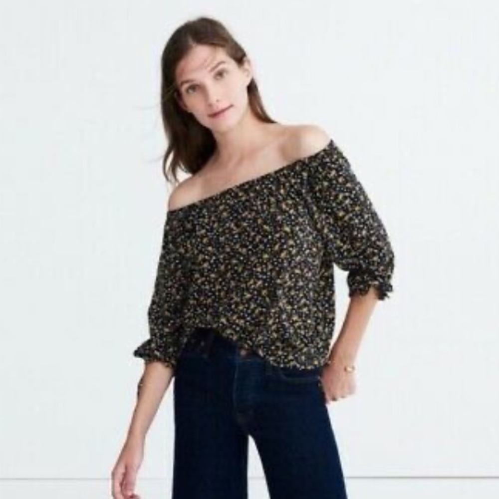 Madewell Silk Off Shoulder Top in Falling Leaves